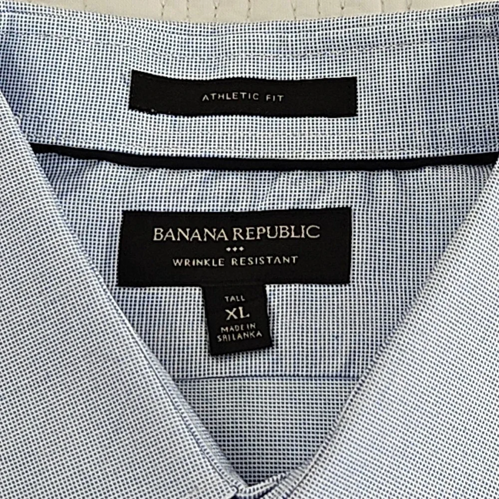Banana Republic Mens XL Tall Blue Athletic Fit Wrinkle Resistant Plaid Shirt EUC